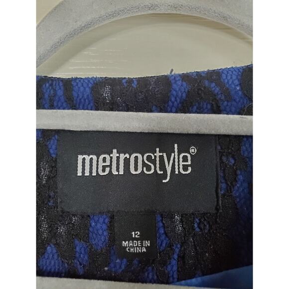 Metrostyle Full Lace Blue Black Retro Hip-Length Open Blazer Jacket, Size 12 - Picture 2 of 11